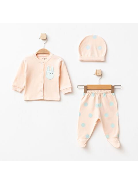 AZİZ BEBE Kız Bebek Zıbın Pantolon Bere 3'lü Alt Üst Bebek Takımı 0 Ay-6 Ay - S000516199-7152