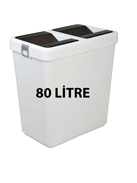 Motek 80 Litre Hassas Kapaklı Çift Gözlü Geri Dönüşüm Çöp Kutusu Kovası Beyaz - S000279802-18