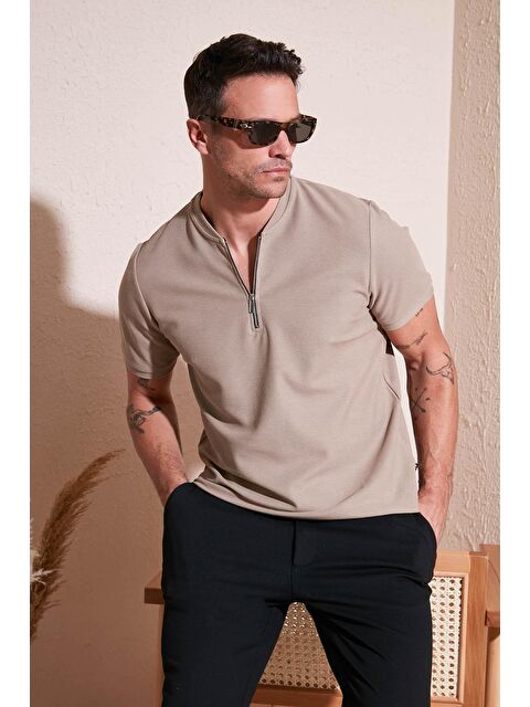 Buratti Pamuklu Regular Fit Yarım Fermuarlı Erkek %100 Pamuk Tişört 5902653 - S000012076-26429
