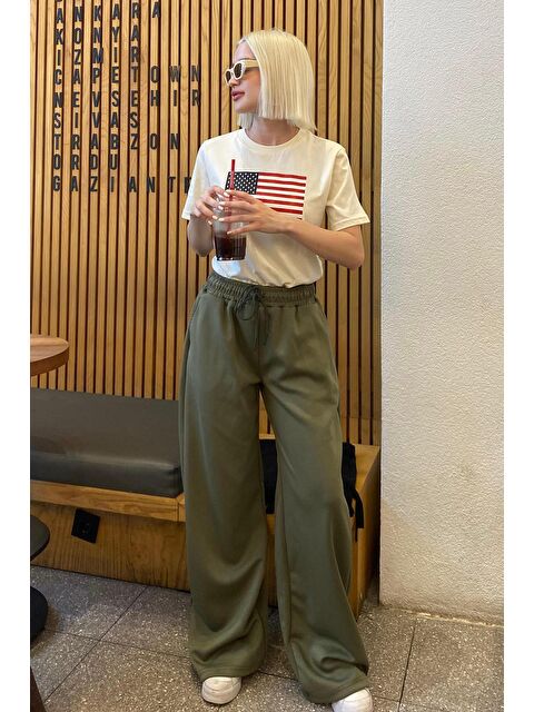 Madmext Haki Ayarlanabilir Bel Bol Paça Rahat Kesim Basic Kadın Eşofman Altı Mg2122 - S000236654-18547