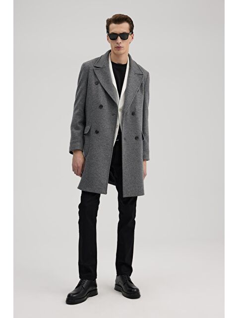 JAKAMEN Gri Comfort Fit Kruvaze Yünlü Kaban - S000496596-20600