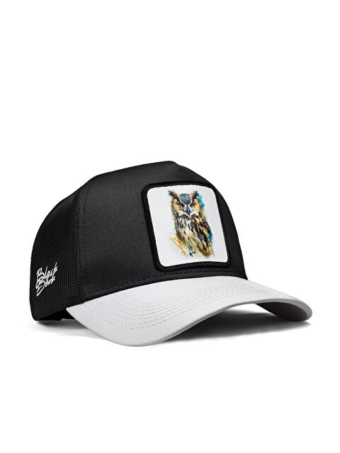 BlackBörk Baykuş Logolu Beyaz-Siyah Trucker Şapka