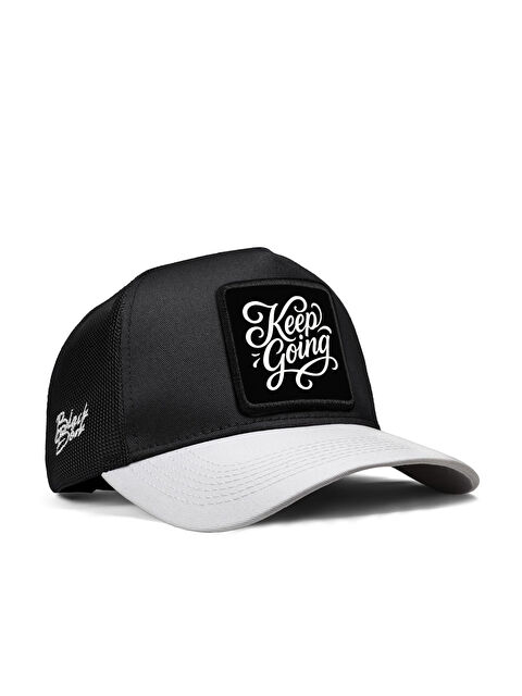 BlackBörk Keep Going Logolu Beyaz-Siyah Trucker Şapka