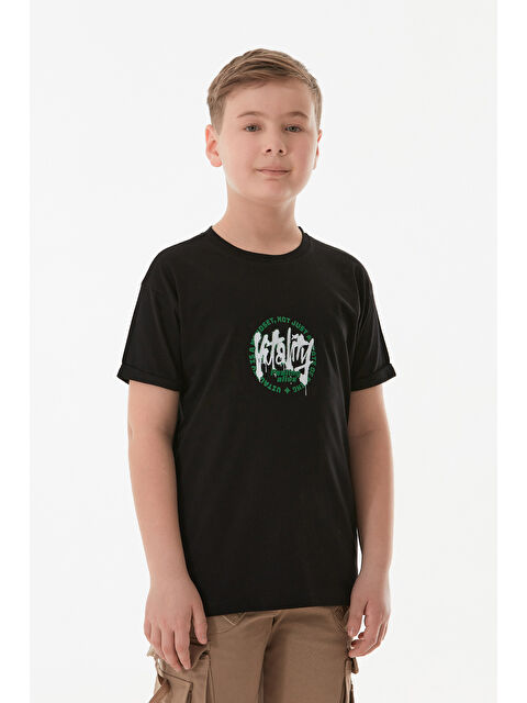 Fullamoda %100 Pamuk Yazı Baskılı Bisiklet Yaka Erkek Çocuk Tişört - S000381137-19351