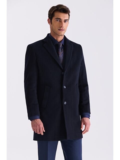 JAKAMEN Koyu Lacivert Comfort Fit Mono Yaka Yan Cep Kaşe Kaban - S000496611-29672