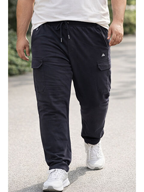 Remsa Büyük Beden Erkek Komando Cep Detay Beli Ribana Pamuklu Düz Paça Eşofman Altı 1709 Lacivert