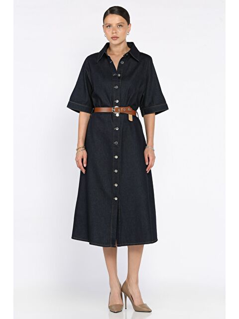 Gülseli Kadın Kemerli Jean Jean Elbise - S000399267-21164