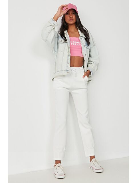 C&City Bel Ve Paçası Pileli Eşofman Altı 810 Ekru - S000216053-19965