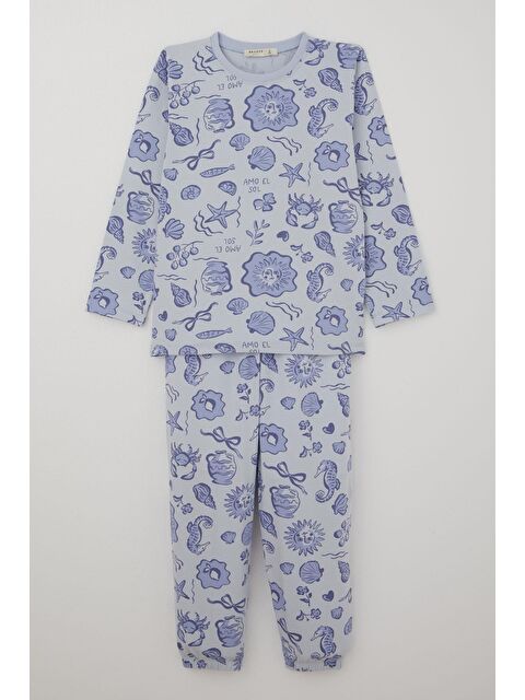 Breeze Kız Çocuk Pijama Takımı Güneşli Deniz Masalı Açık Mavi (4-6 Yaş) - S000506148-17437