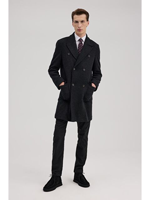 JAKAMEN Antrasit Comfort Fit Kruvaze Yünlü Kaban - S000496596-29666