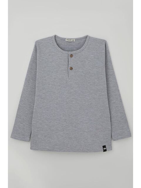 Breeze Erkek Çocuk Uzun Kollu Tişört Düğme Detaylı Açık Gri Melanj (4-8 Yaş) - S000506152-17308