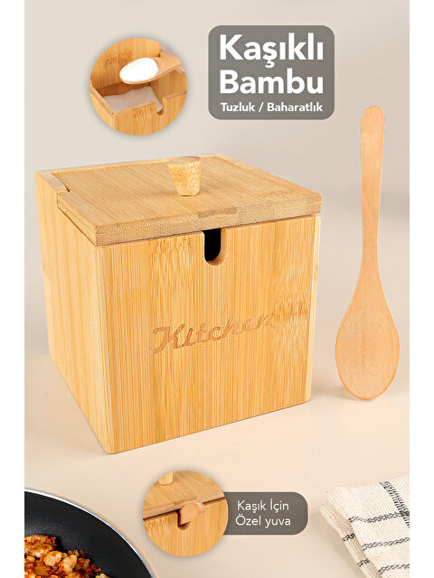 Meleni Home Kaşıklı Bambu Baharat Kutusu