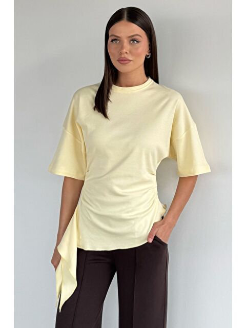 Gülseli Kadın Bel Büzgülü Parçalı Bluz