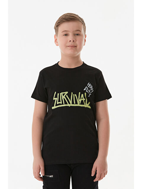 Fullamoda %100 Pamuk Survıval Yazı Baskılı Erkek Çocuk Tişört - S000381160-19351