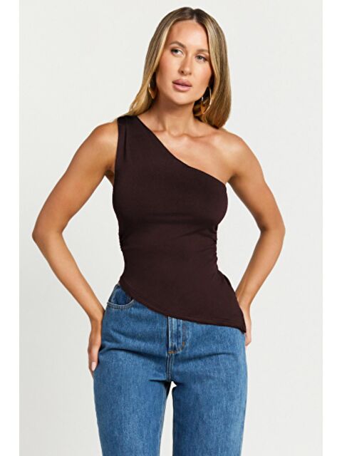 Madmext Kahverengi Tek Omuzlu Basic Kadın Body Mg2498 - S000439991-19413