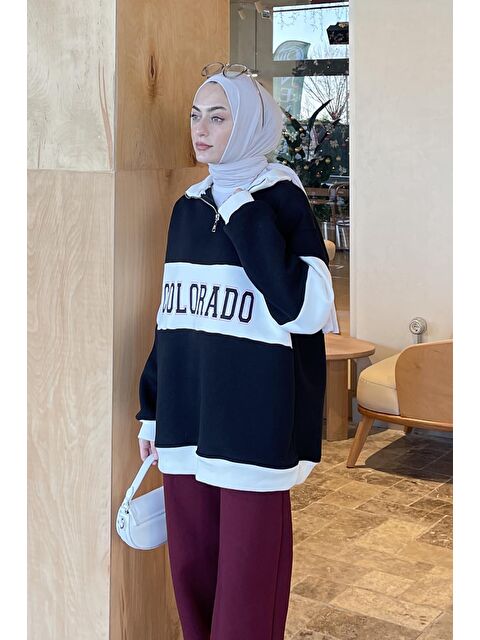 Lamelif Colorado Baskılı Üç İplik Sweatshirt Siyah - S000517840-19351