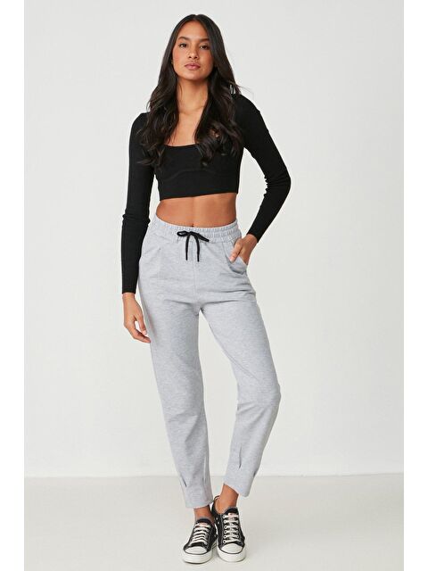 C&City Bel Ve Paçası Pileli Eşofman Altı 742 Gri - S000216060-20600