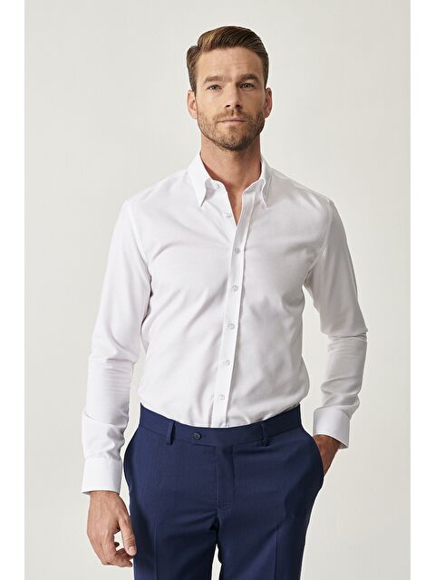 Altınyıldız Classics Erkek Beyaz Ütü Gerektirmeyen Non-Iron Tailored Slim Fit Gömlek - S000515214-20063
