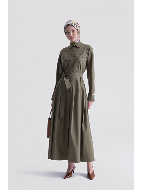 ARMİNE Cep Detaylı Poplin Elbise Haki