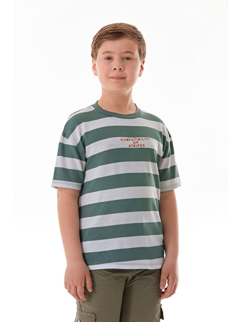 Fullamoda Çizgili Yazı Nakışlı Erkek Çocuk Tişört - S000381164-18194