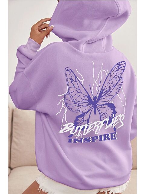 uyguntarz Unisex Butterfly & Letter Graphic Baskılı Sweatshirt - S000269048-17878