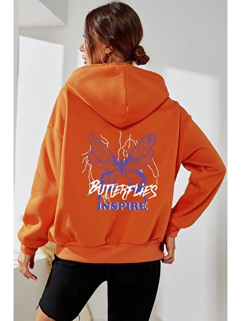 uyguntarz Unisex Butterfly & Letter Graphic Baskılı Sweatshirt - S000269048-20013