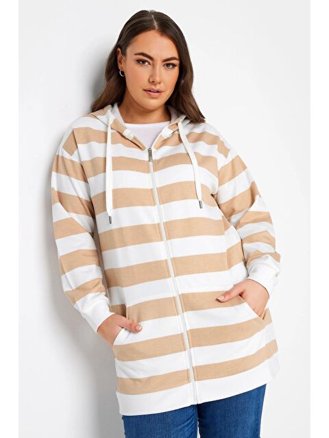 Stil Diva Büyük Beden Kapüşonlu Uzun Kollu Fermuarlı Çizgili Uzun Kollu Sweatshirt 302937 - S000165603-19928