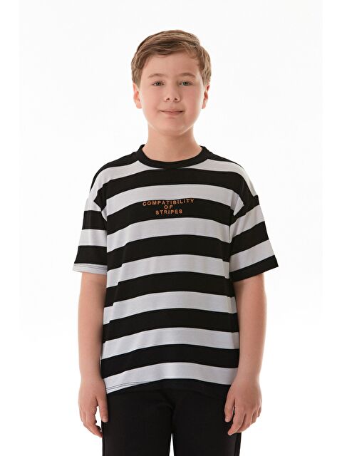 Fullamoda Çizgili Yazı Nakışlı Erkek Çocuk Tişört - S000381164-19351