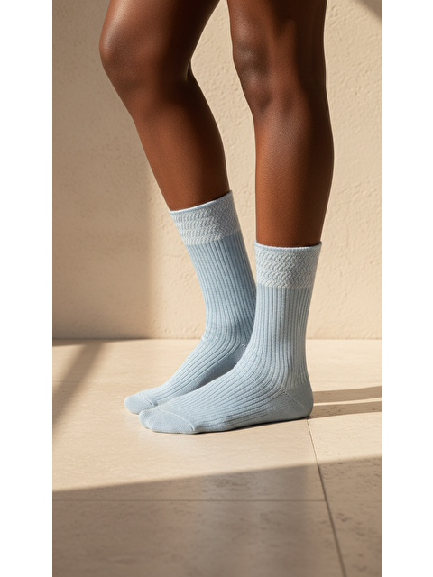 Katia And Bony Kadın Örgü Desenli Soket Çorap Mavi