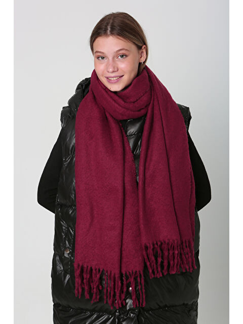 Remsa Püsküllü Buklet Atkı Şal 40X210 cm 1257 Bordo - S000288190-19951