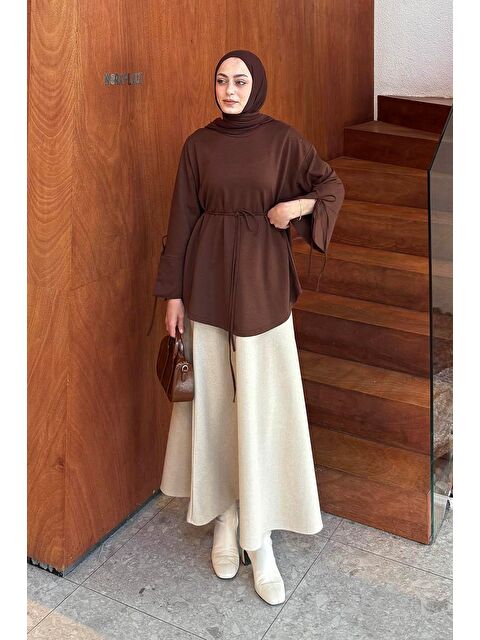 Lamelif Yırtmaç Detaylı Sweat Kahverengi - S000517846-19413