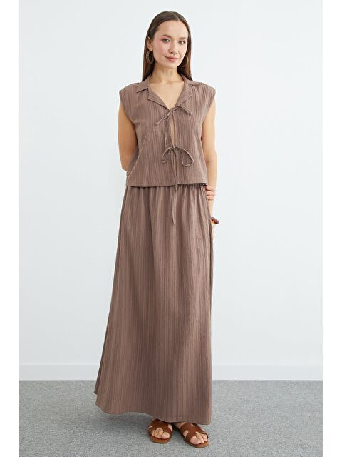 Fullamoda Önü Bağlamalı Jakarlı Etekli 2 Li Takım - S000511601-26429