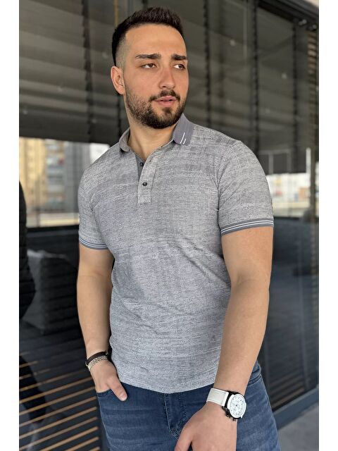 Mishar İtalia Polo Yaka Ön Düğmeli Desenli Elastanlı Erkek Büyük Beden Tişört - S000361469-33408