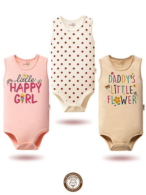 Mahfel 3'Lü Kız %100 Pamuklu Atlet Çıtçıtlı Bebek Body Zıbın 133-335