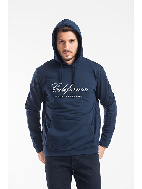 Süperlife Kapüşonlu Standart Kalıp El Yazılı California Baskılı Erkek Büyük Beden Hoodie - S000292816-21164