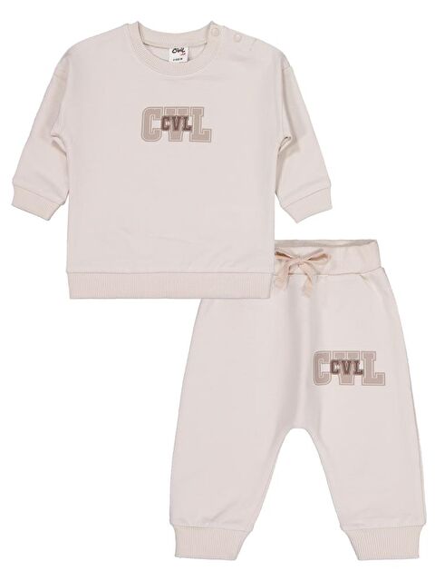 Civil Baby CVL Baskılı 6-18 Ay Takım - Bej 12-18 Ay - S000467977-25636