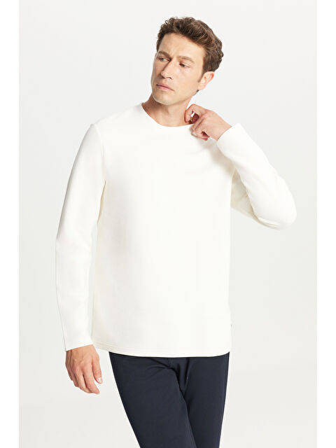 Altınyıldız Classics Erkek Ekru Pamuklu Slim Fit Dar Kesim Bisiklet Yaka Ottoman Desenli Esnek Tişört - S000527428-19965