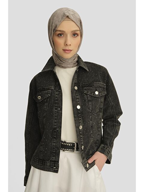 ARMİNE Taş İşlemeli Denim Ceket 25Yd9117 Antrasit - S000508463-33408