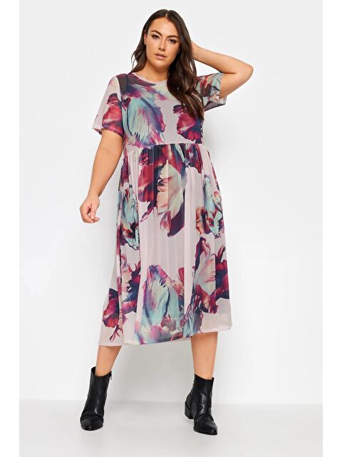 Stil Diva Büyük Beden Bisiklet Yaka İçi Astarlı Desenli Midi Boy Tül Elbise 302707 - S000165607-20024