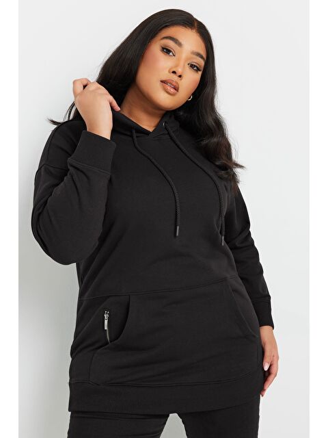 Stil Diva Büyük Beden Kapüşonlu Cepli Fermuar Detaylı Sweatshirt 303800 - S000426490-19351