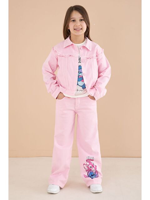 Cansın Mini Açık Pembe Sevimli Karakter Baskılı Ceketli ve Pantolonlu 3lü Kız Çocuk Takım 23588 - S000513666-20020