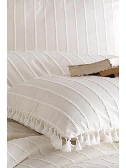 Nordqueen Ranforce %100 Pamuk Püsküllü Yastık Kılıfı 2'li 50x70 Cm Ekru - S000245119-19965
