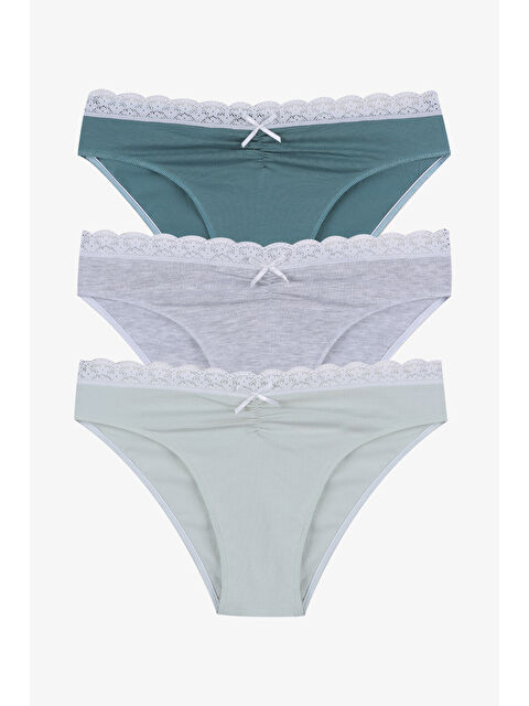 Koza İç Giyim Kadın Ön Bel Dantelli Büzgülü ve Fiyonk Detaylı Lastikli Külot 3'lü - S000427757-5236