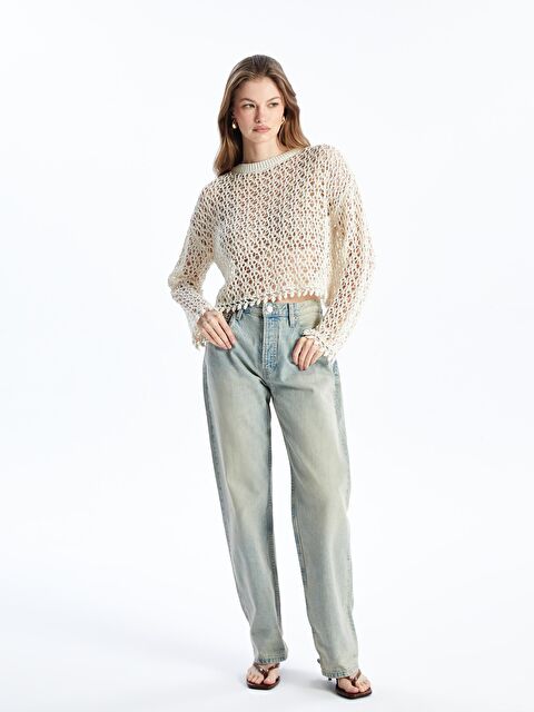 Dexia Genevre - Örgü Detaylı Ajurlu Uzun Kollu Triko - Ekru Renk - S000191744-19965