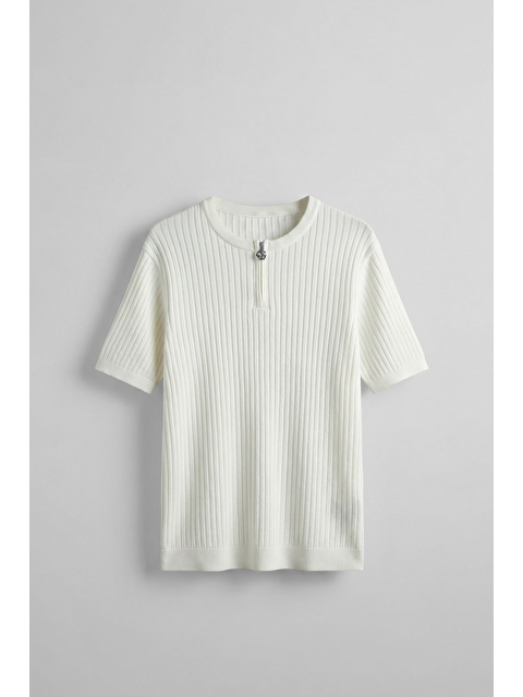 Abluka Online Erkek Regular Fit  Premium Fitilli Triko T-Shirt Ekru - S000516201-19965