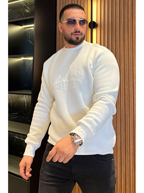 Mishar İtalia Bisiklet Yaka Nakışlı Üç İplik Şardonlu Erkek Sweatshirt - S000300874-20063