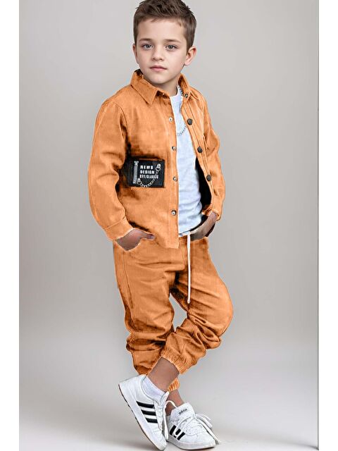 Riccotarz Erkek Çocuk Cıtcıt Düğme Detaylı Gömlek Yaka Ceket Penye Tişört Takım - S000317848-14955