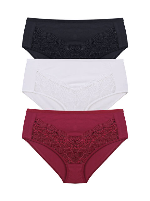 Koza İç Giyim Kadın 3'lü Geniş Kenarlı Dantelli Pamuklu Fitilli Külot - S000427764-5406