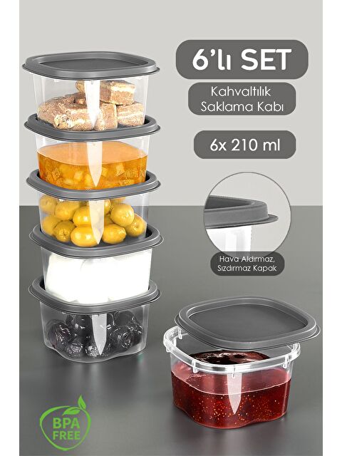 Meleni Home 6'lı Kapaklı Kahvaltı Seti Kahvaltılık Saklama Kabı Seti 210 ml Gri - S000385119-20600