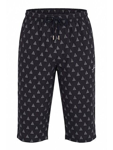 Haşema Üçgen Desenli Siyah Uzun Erkek Havuz Ve Deniz Şortu 6006 - S000527423-37424